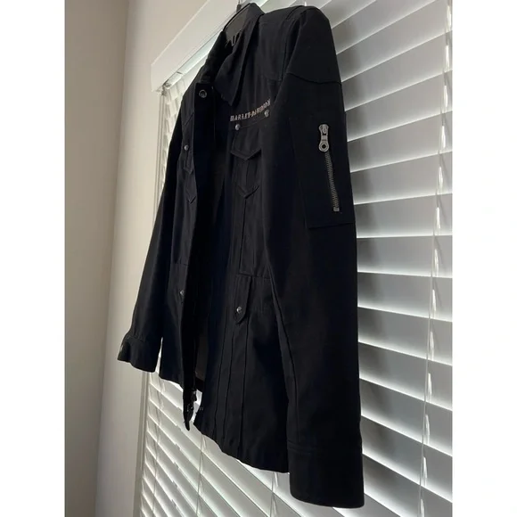 Harley Davidson Black Cotton Full Zip Utility Jacket 97443-06VW - Picture 2 of 8
